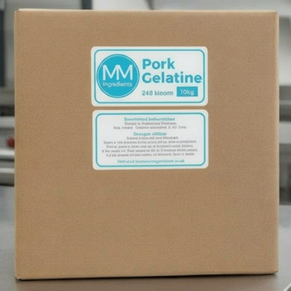 A box of Pork Gelatine 240 bloom 10kg from MM Ingredients