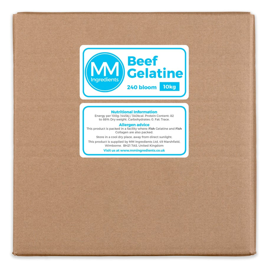A 10Kg box of Beef gelatine 240 bloom from MM Ingredients
