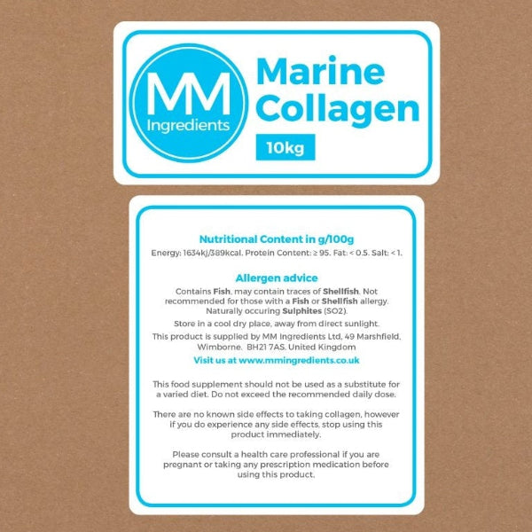 A 10Kg box of Marine collagen powder as supplied by MM Ingredients