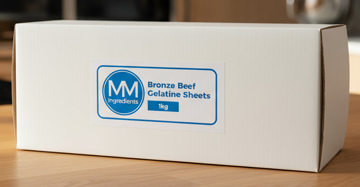 A 1Kg Box of MM Ingredients Bronze Beef Gelatine Sheets