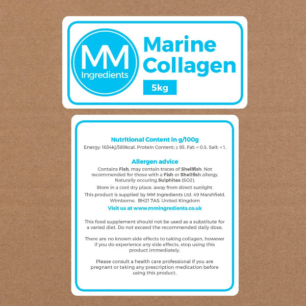 A 5Kg box of Marine collagen powder as supplied by MM Ingredients