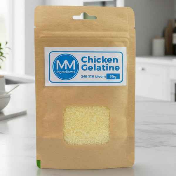 A pouch of Chicken Gelatine Powder 50g as sold by MM Ingredients