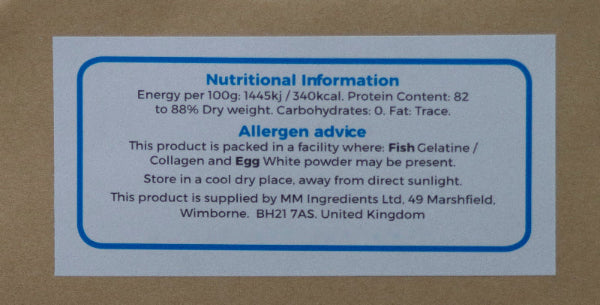 Nutritional information and allergen advice for Chicken gelatine from MM Ingredients