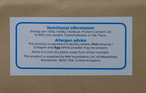 Nutritional label for Gelatine from MM Ingredients