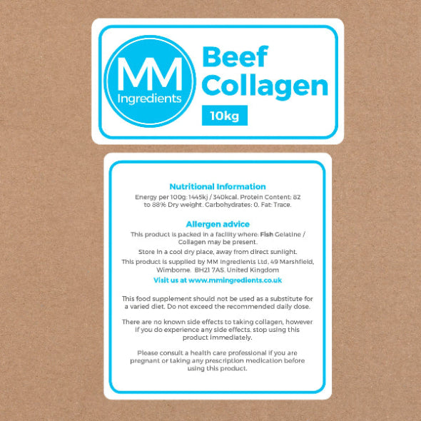 Powdered Beef collagen 10Kg in a box as sold by MM Ingredients