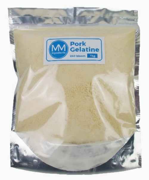 A 1Kg pouch of 240 bloom Pork Gelatine powder sold by MM Ingredients