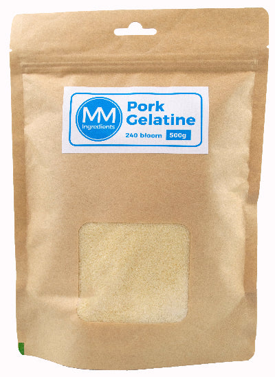 Pouch of pork gelatine 240 bloom from MM Ingredients