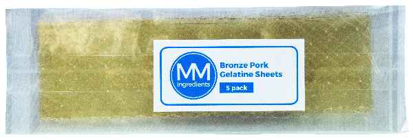 A 5 pack of Pork Bronze Leaf Gelatine sheets from MM Ingredients