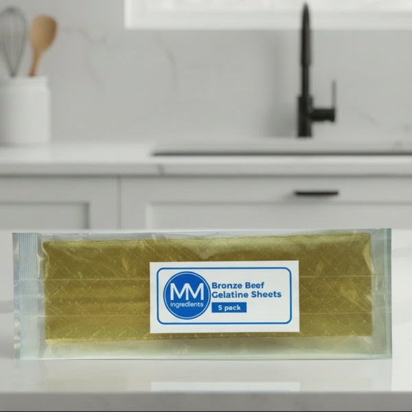 Pack of 5 Bronze Beef Gelatine Sheets from MM Ingredients 