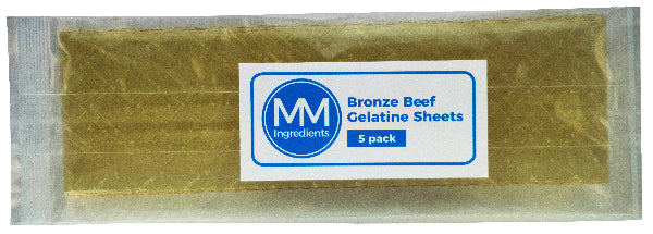A 5 pack of Bronze leaf gelatine as sold by MM Ingredients