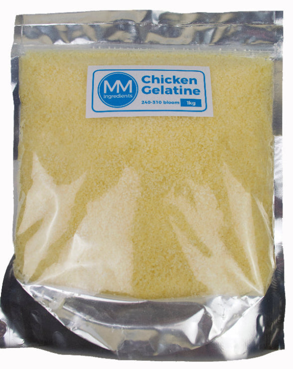 A pouch of Chicken gelatine 1Kg from MM Ingredients