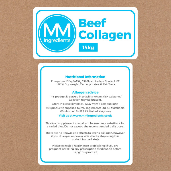A 15Kg box of powdered Beef collagen from MM Ingredients