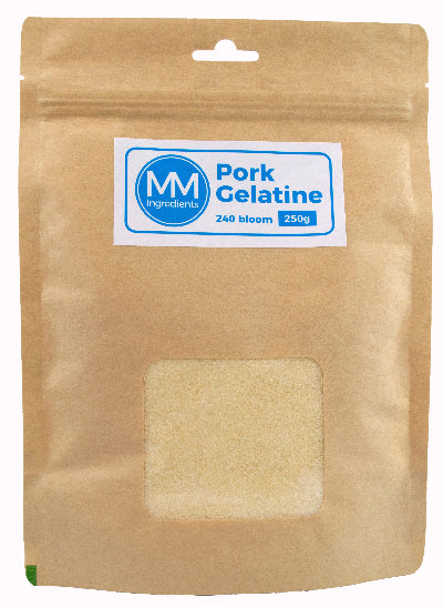 A pouch of pork gelatine 240 bloom 100g from MM Ingredients 
