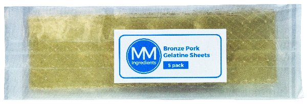 A pack of 5 sheets of Pork leaf gelatine as sold by MM Ingredients